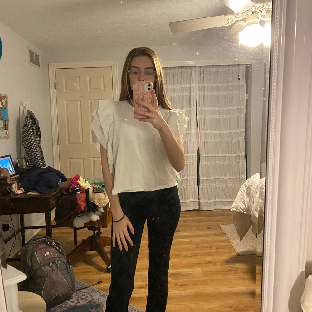 White Ruffle Sleeve Top